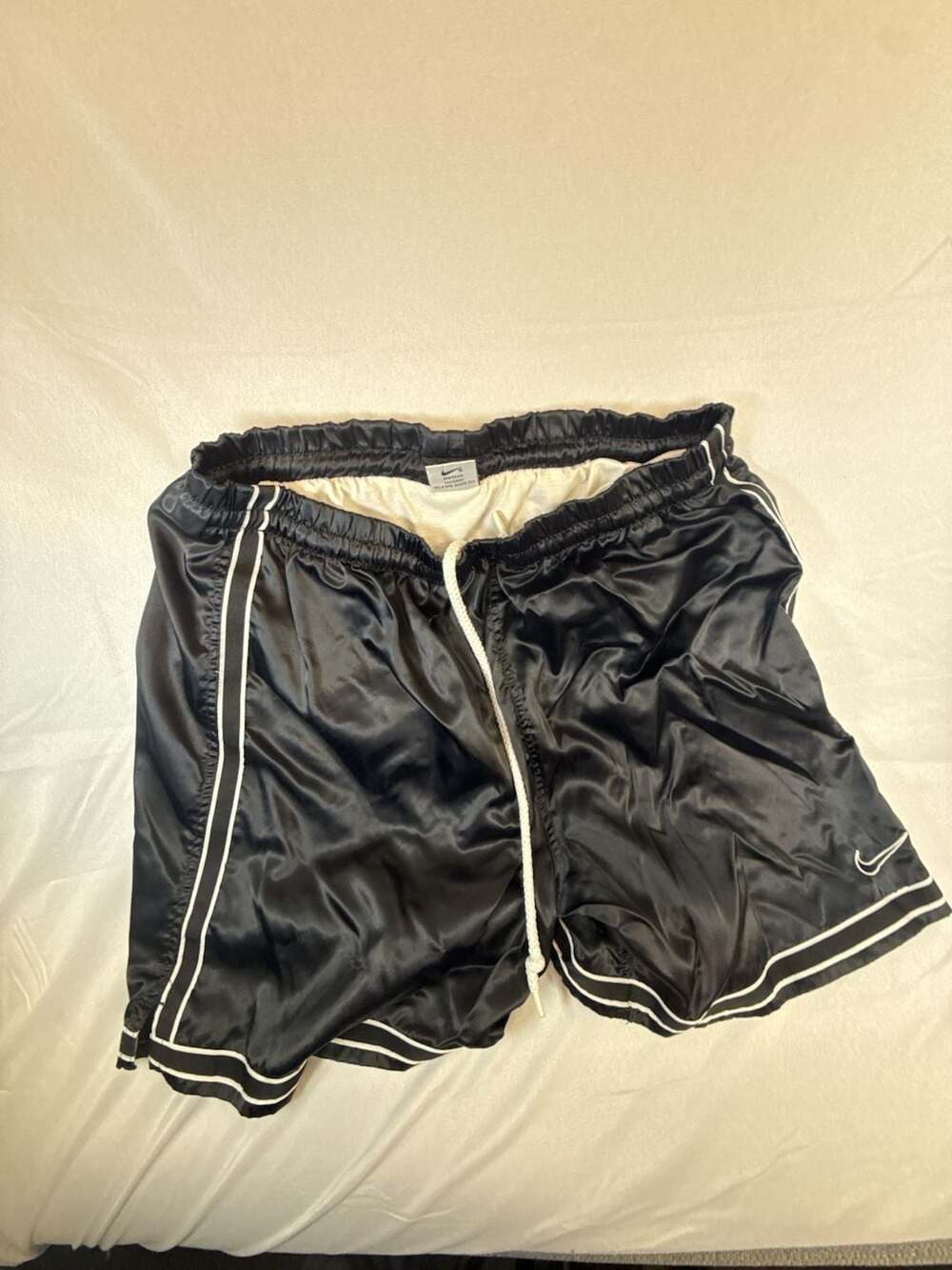 Vintage Nike Satin Athletic Shorts Size L Black White Vintage 90s Gym Sprinter